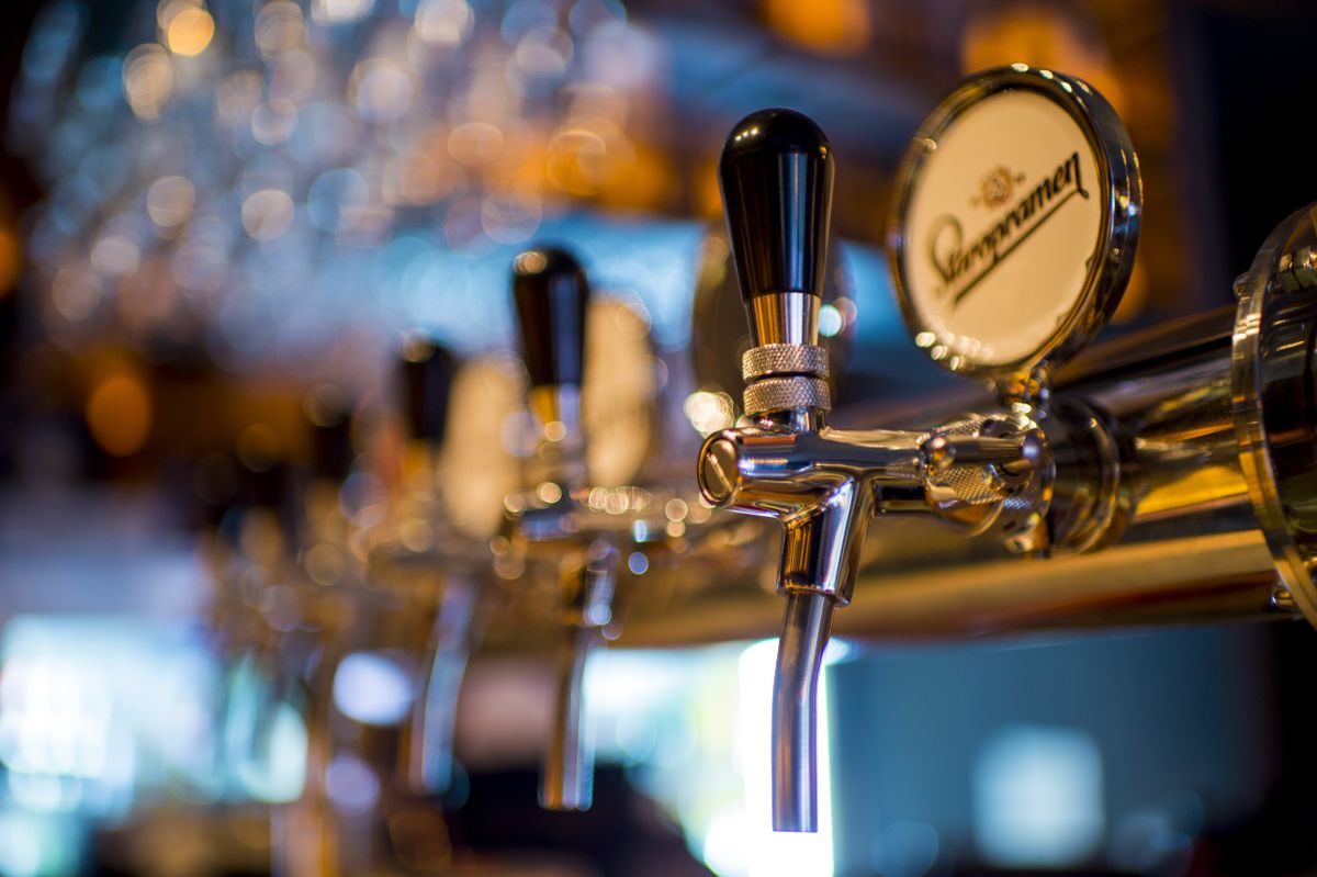 Brewing tanks in a taproom